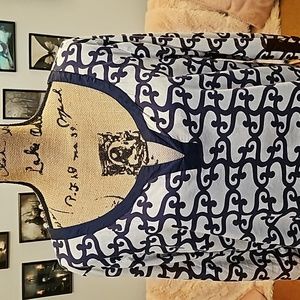 Boho White & Blue Abstract Top